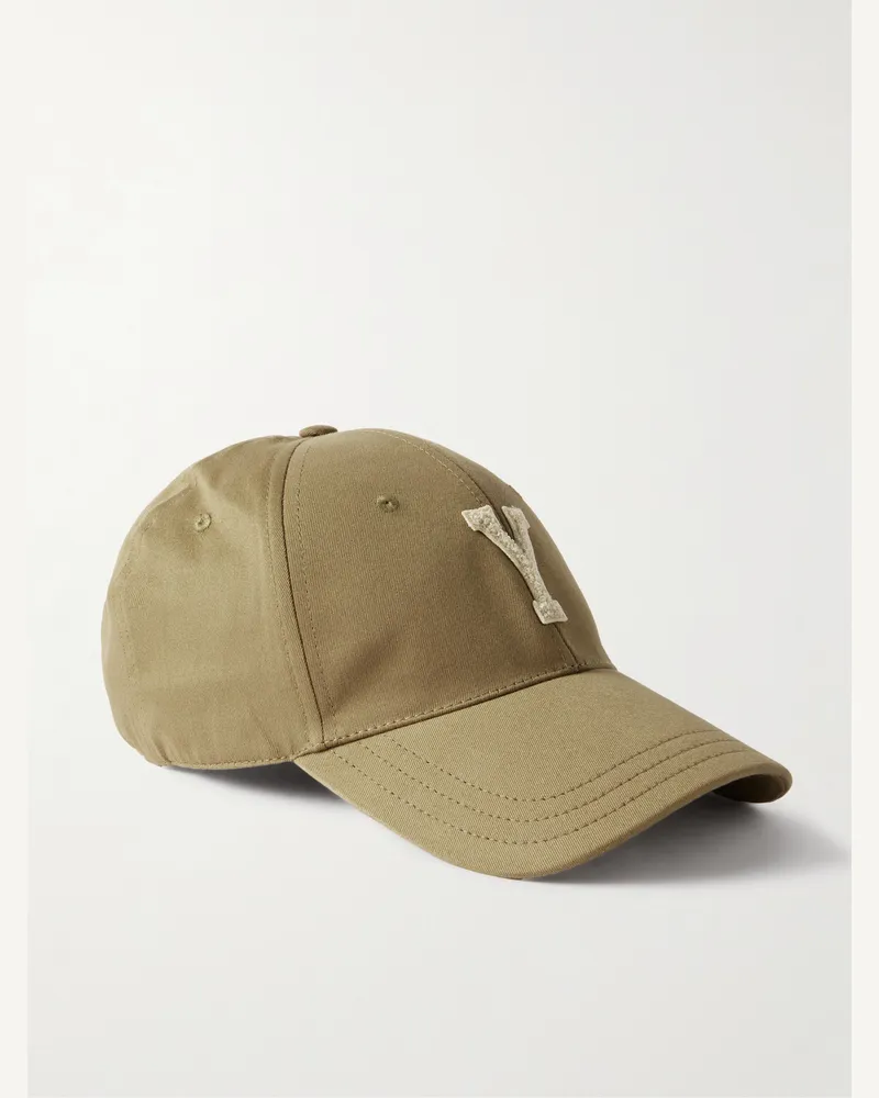 Saint Laurent Logo-Appliquéd Cotton-Twill Baseball Cap Neutrals