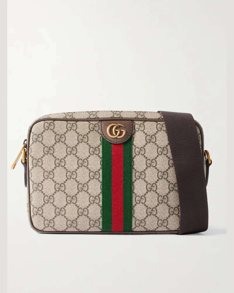 Gucci Ophidia kleine Umhängetasche aus beschichtetem Canvas mit Logomuster und Lederbesatz Neutral