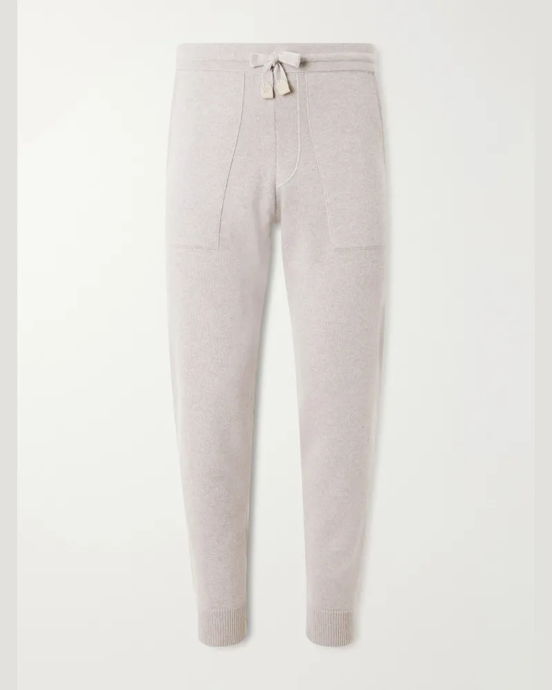 Brioni Tapered Drawstring Straight-Leg Cashmere Sweatpants Gray