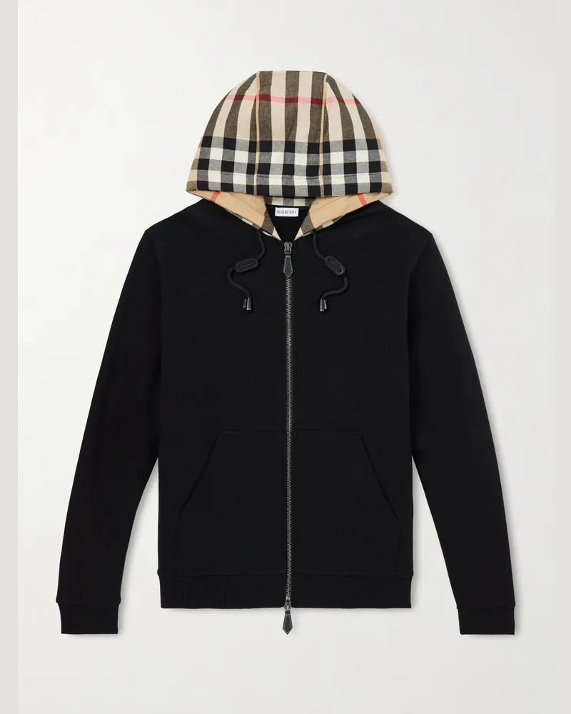 Burberry Kapuzenjacke aus Baumwoll-Jersey mit Karomuster Schwarz
