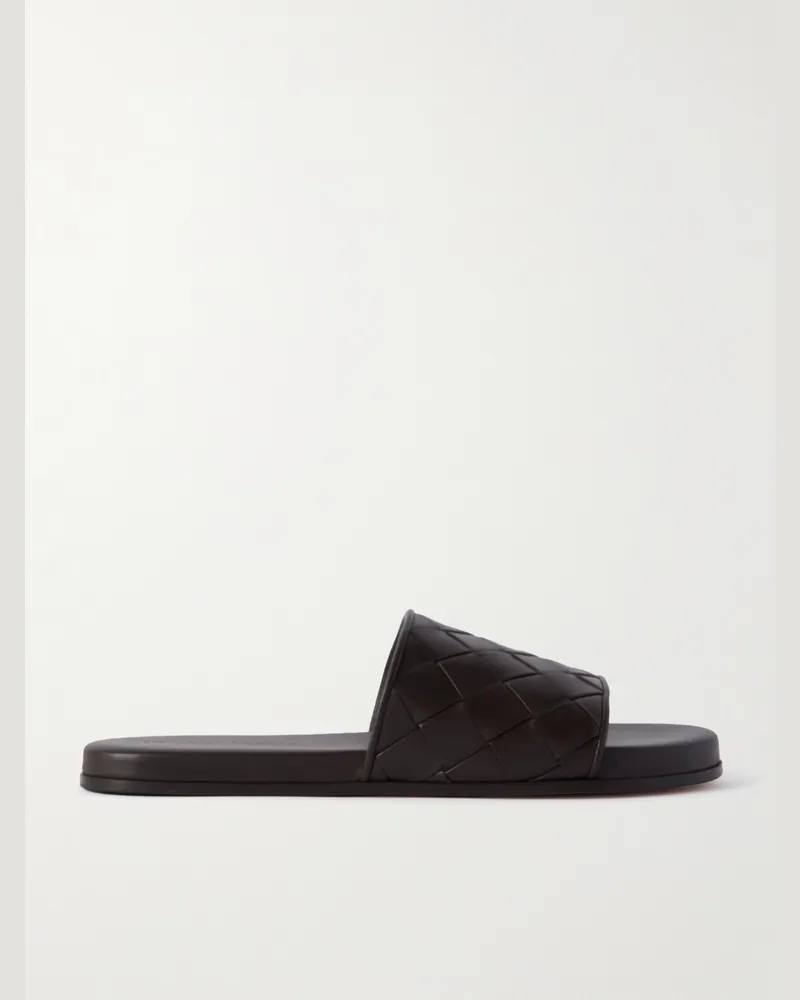 Bottega Veneta Sunday Intrecciato Leather Slides Brown