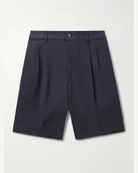 Dunhill Gerade geschnittene Bermudashorts aus Leinen mit Falten Blau