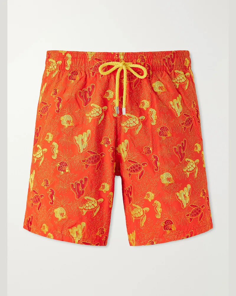 Vilebrequin Mistral Embroidered Straight-Leg Swim Shorts Orange