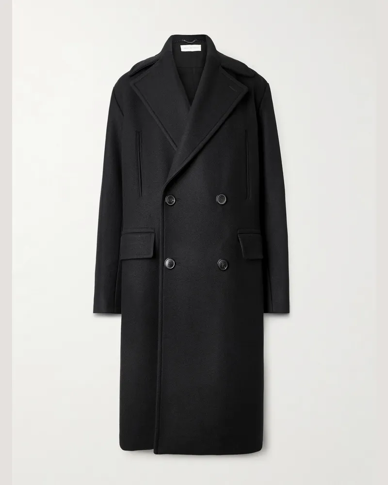 Dries van Noten Oversized Double-Breasted Wool-Blend Twill Coat Black