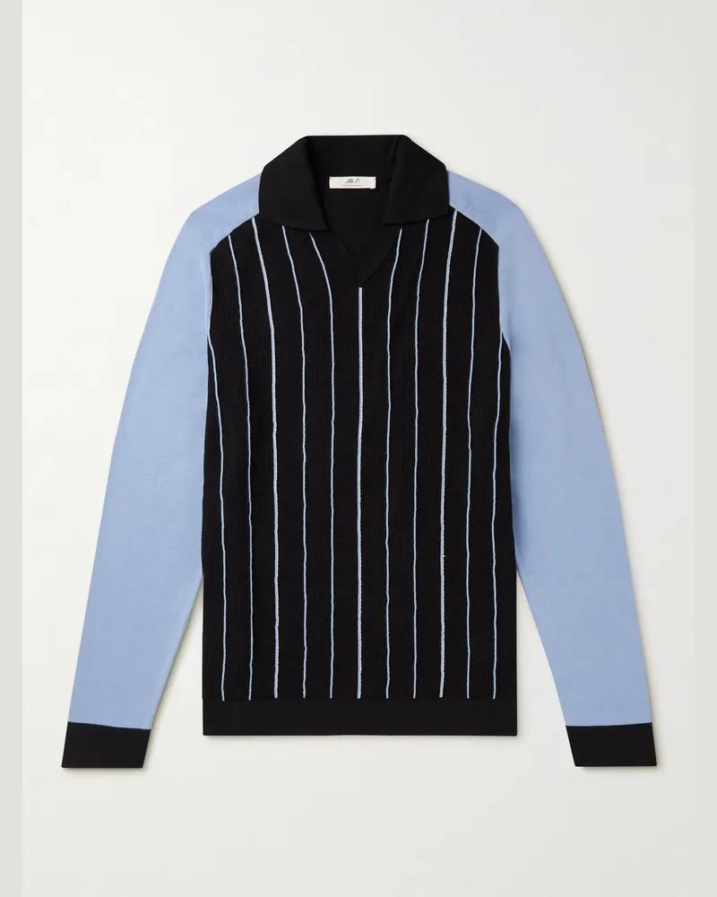 MR P. Pullover aus Jacquard-Strick mit Polokragen und Streifen Blau
