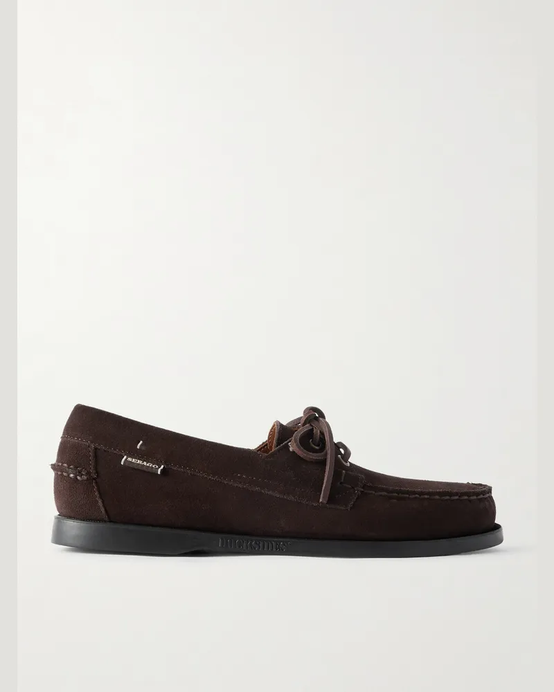 Sebago Docksides Portland Bootsschuhe aus Veloursleder mit Lederbesatz Braun