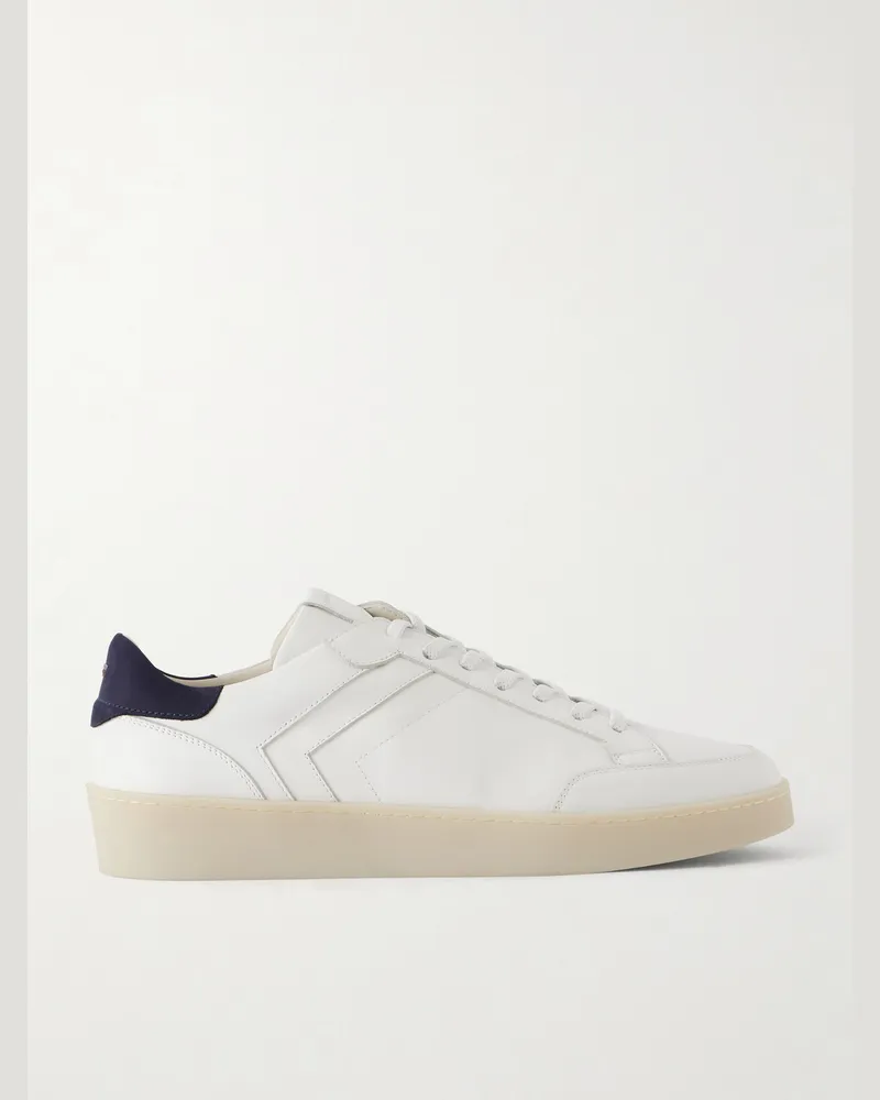 Canali Nuvola Nubuck-Trimmed Leather Sneakers Neutrals