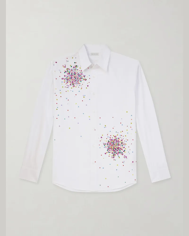 Dries van Noten Hemd aus Baumwollpopeline mit Verzierungen Weiß