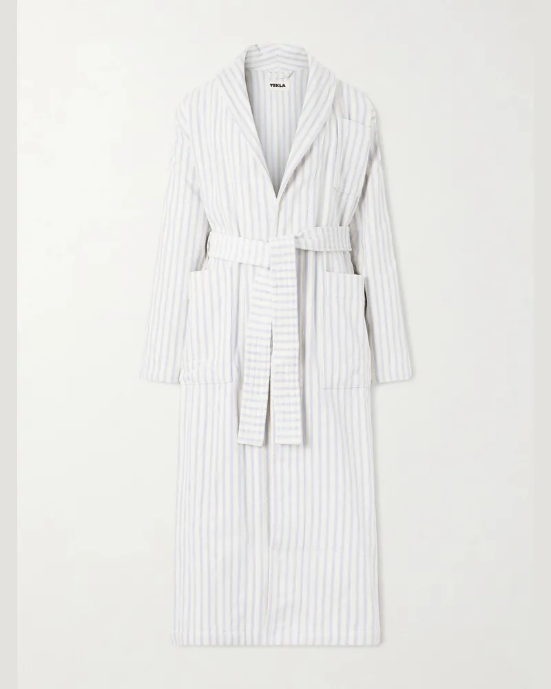 TEKLA Belted Striped Organic Cotton-Terry Robe Neutrals