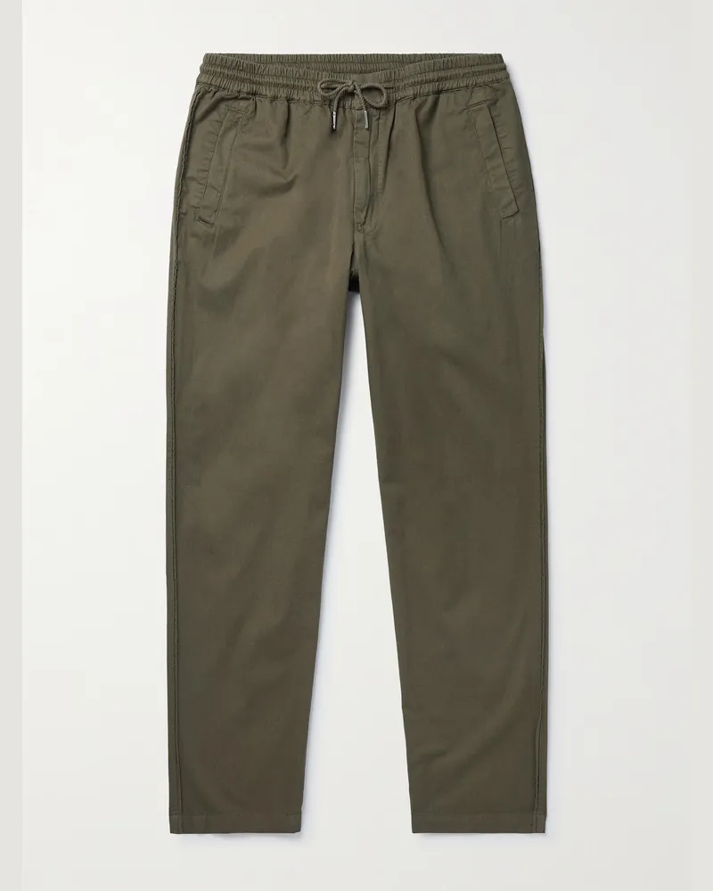 Folk Tapered Cotton-Twill Drawstring Trousers Green