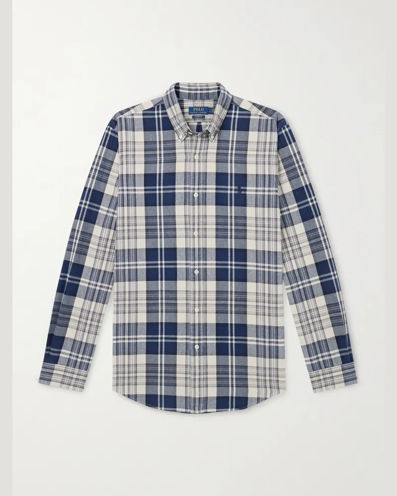 Ralph Lauren Kariertes Hemd aus Baumwoll-Oxford mit Button-Down-Kragen und Logostickerei Blau