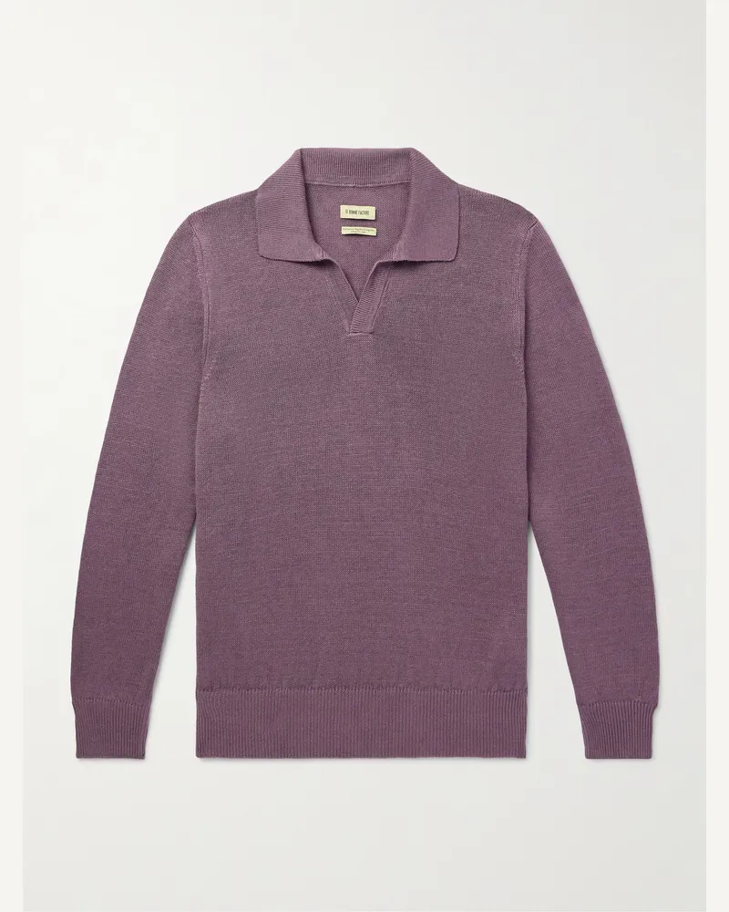 De Bonne Facture Pullover aus einer Leinen-Baumwollmischung mit Polokragen Lila