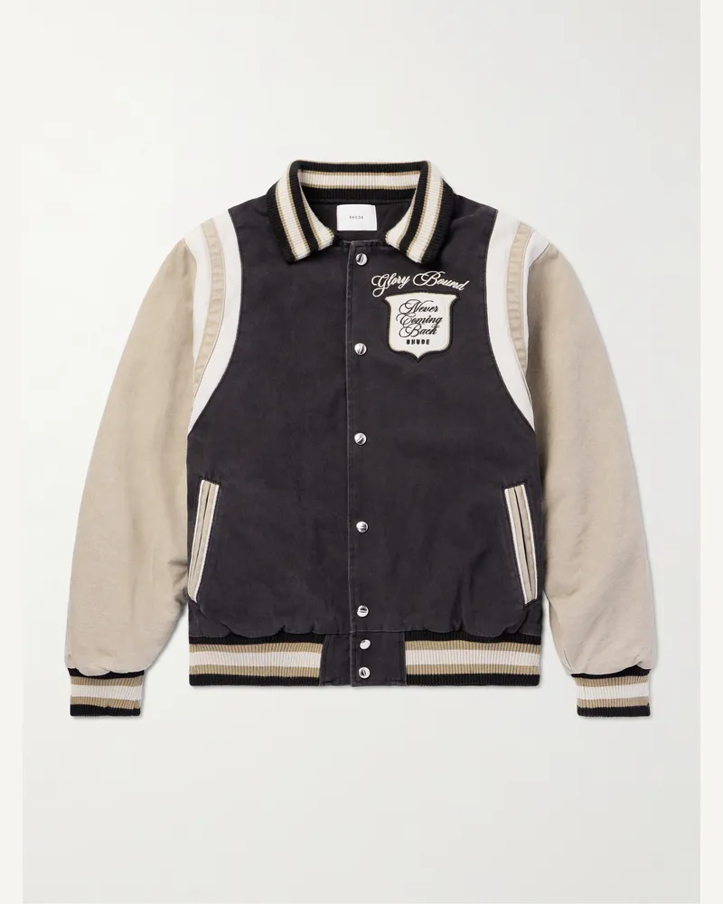 RHUDE Embroidered Canvas Varsity Jacket Black