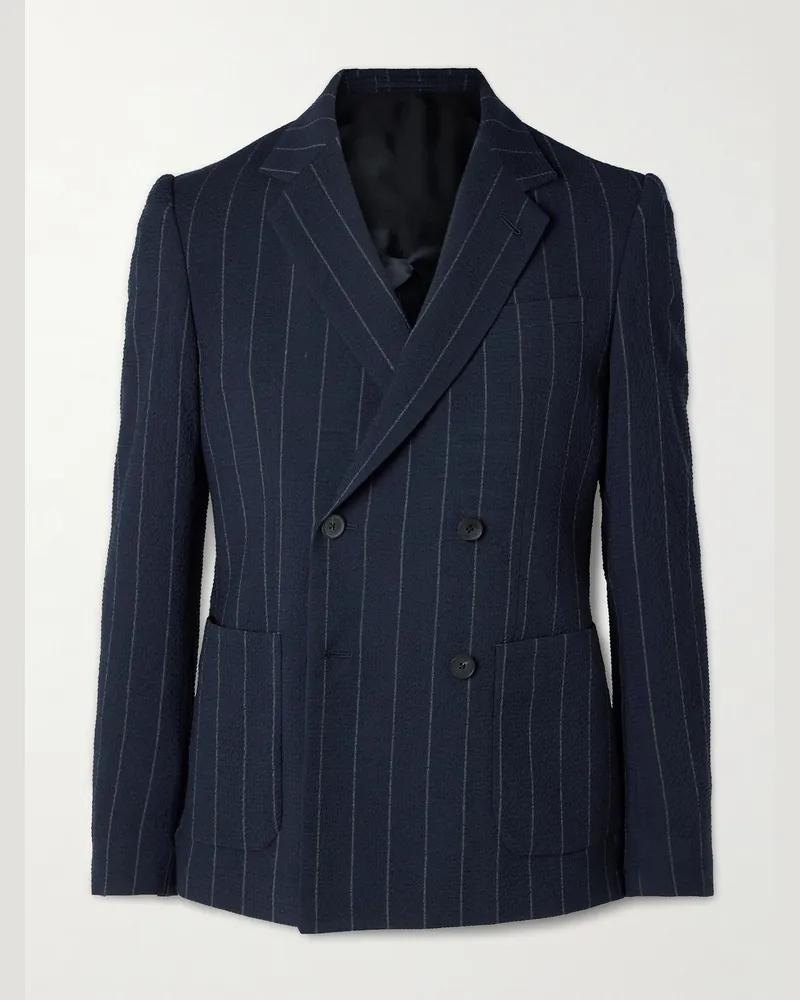 MR P. Slim-Fit Pinstriped Wool-Blend Seersucker Suit Jacket Blue