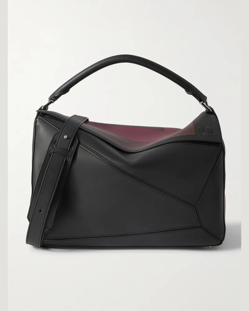 Loewe Albers Puzzle Edge Large Logo-Debossed Leather Messenger Bag Burgundy