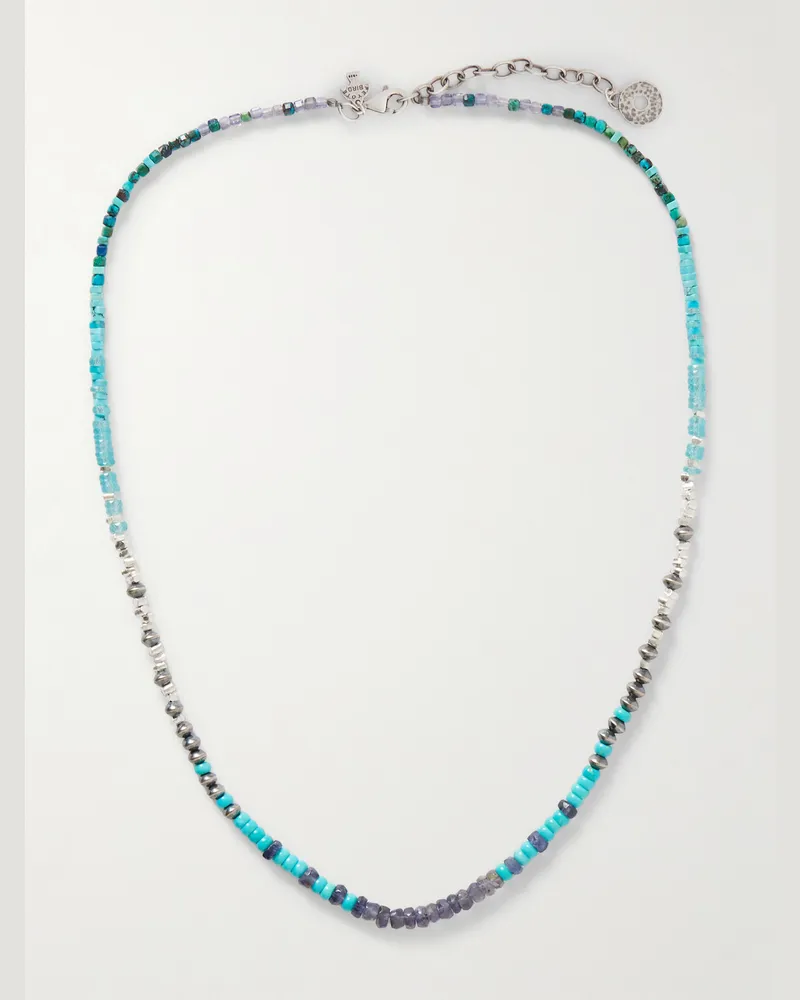 Peyote Bird Fuente Kette mit Zierperlen aus mehreren Steinen und Details aus Silber Blau