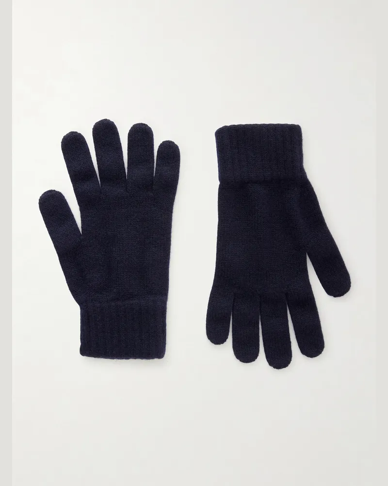 William Lockie Rib-Trimmed Cashmere Gloves Blue