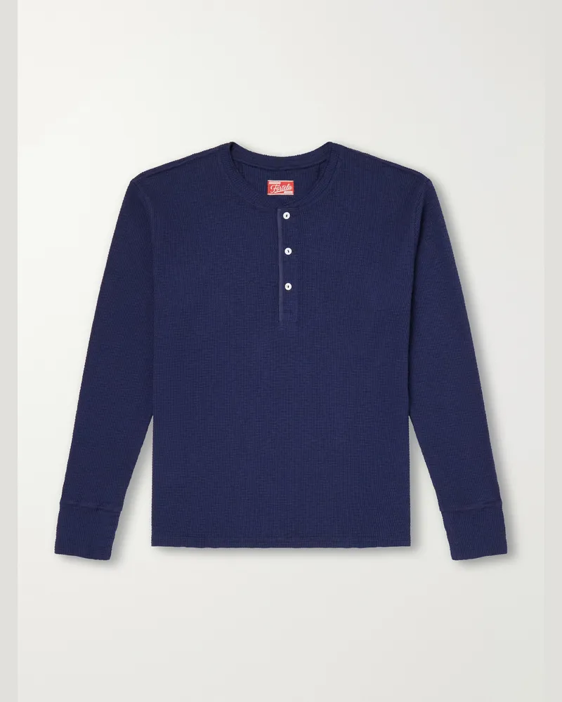 Fortela Amish Waffle-Knit Cotton-Jersey Henley T-Shirt Blue