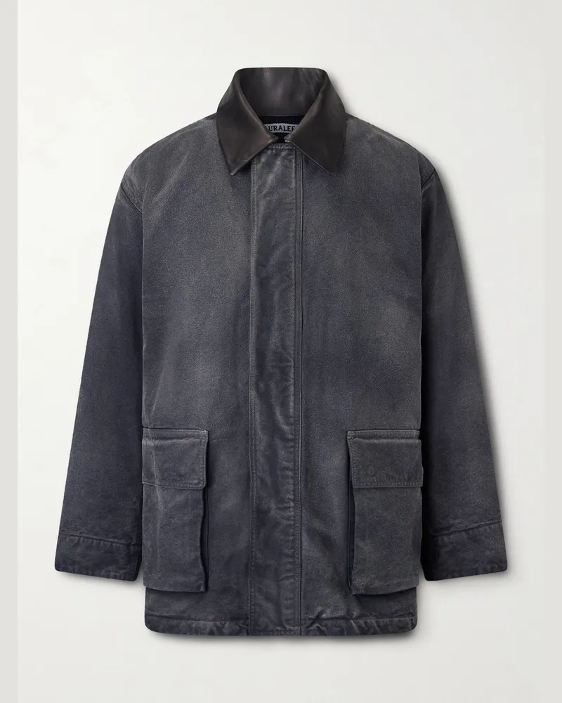 AURALEE Jacke aus Biobaumwoll-Canvas mit Lederbesatz in Stückfärbung Schwarz