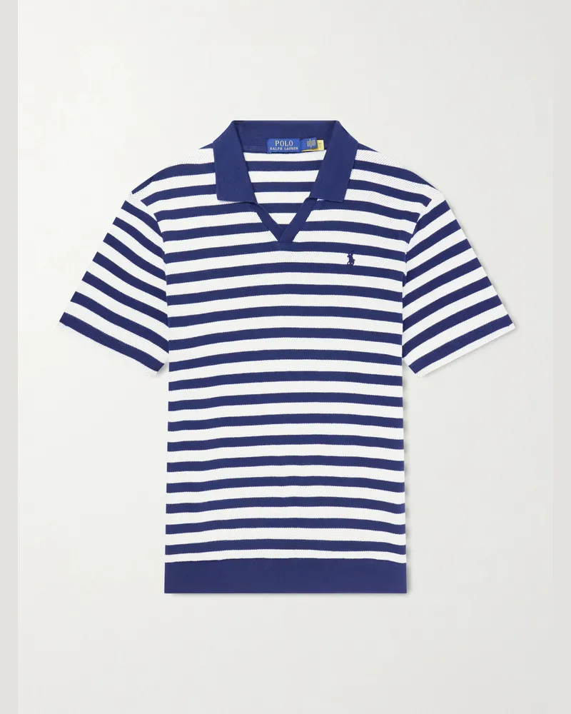 Ralph Lauren Logo-Embroidered Striped Cotton Polo Shirt Blue
