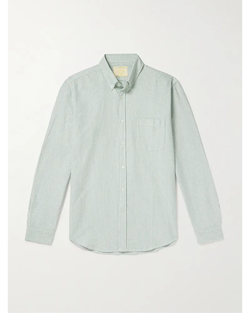 Portuguese Flannel Belavista Hemd aus gestreiftem Baumwoll-Oxford mit Button-Down-Kragen Grün