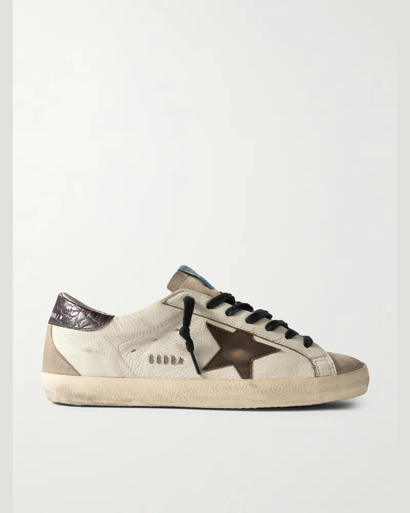 Golden Goose Super-Star Sneakers aus Leder mit Krokodileffekt und Velourslederbesatz in Distressed-Optik Neutral