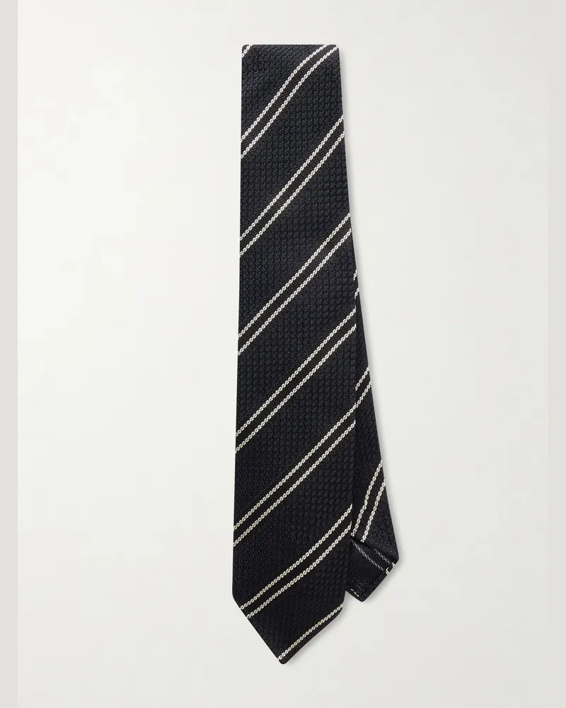 Drake's 8cm Striped Textured-Silk Tie Blue
