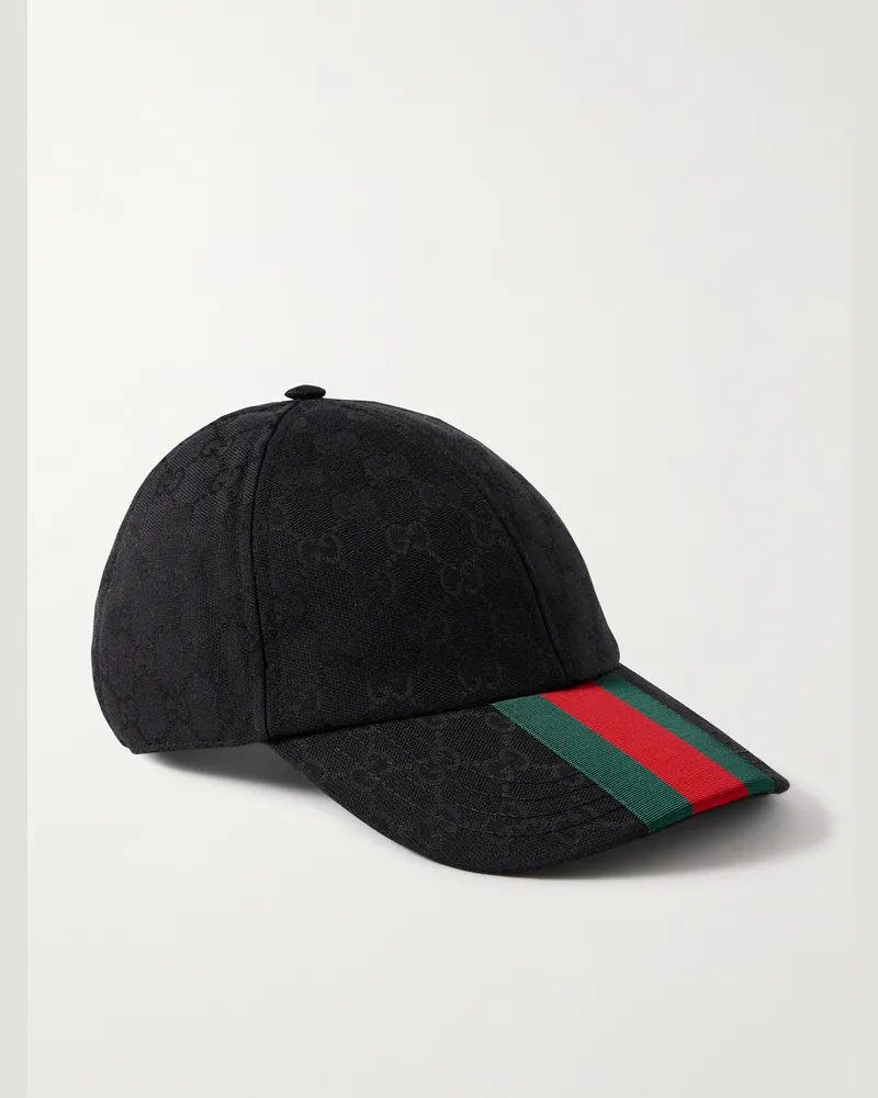 Gucci Webbing-Trimmed Monogrammed Canvas Baseball Cap Black