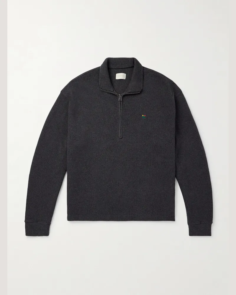 Aimé Leon Dore Pullover aus Baumwolle in Rippstrick mit Stickerei und kurzem Reißverschluss Grau