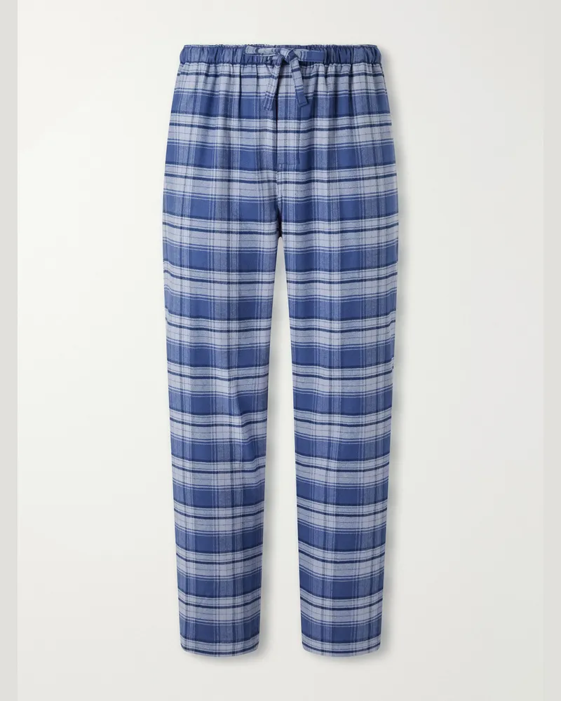 Derek Rose Kelburn Straight-Leg Checked Brushed Cotton-Flannel Pyjama Trousers Blue