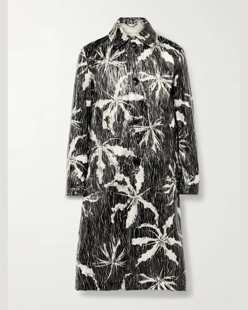 Dries van Noten Printed Coated-Shell Trench Coat Black