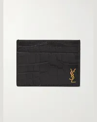 Saint Laurent Logo-Appliquéd Croc-Effect Leather Cardholder Schwarz