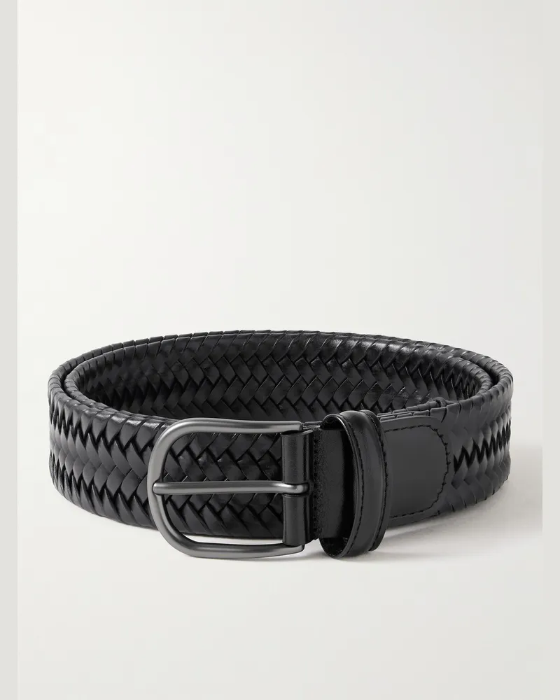 Anderson's 3.5cm Woven Leather Belt Black