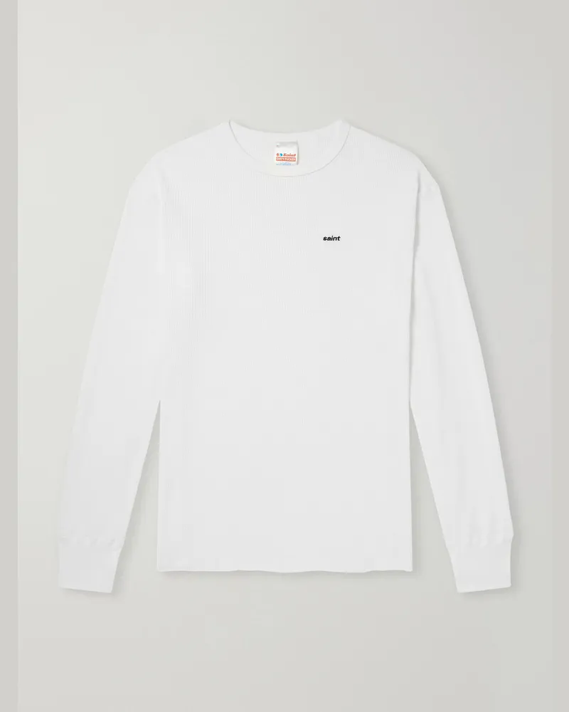 SAINT MXXXXXX Tharmal Logo-Embroidered Waffle-Knit Cotton T-Shirt White