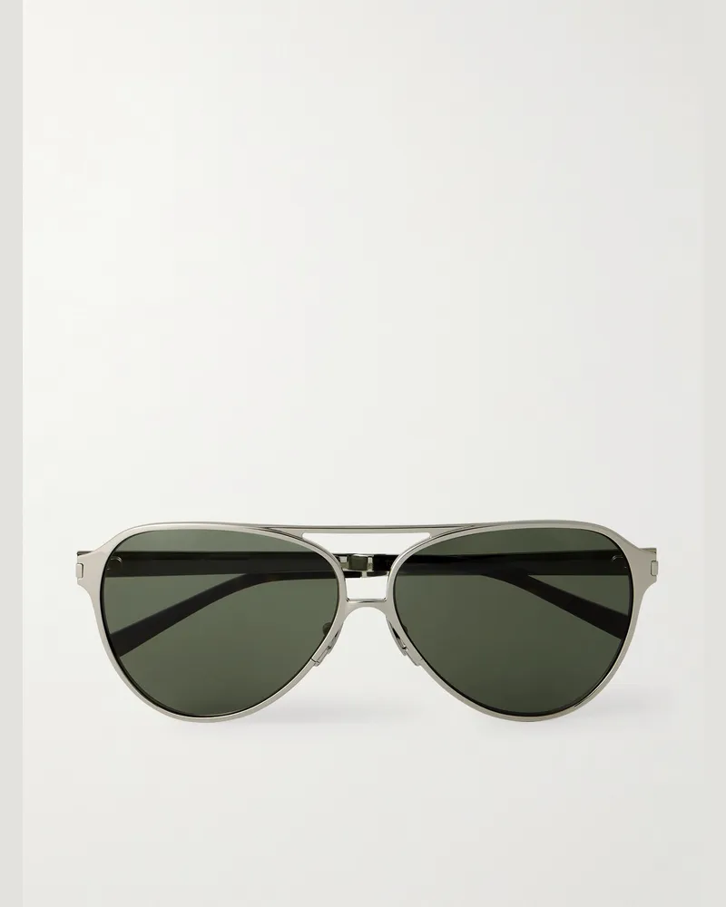 Saint Laurent Silberfarbene Pilotensonnenbrille Silber