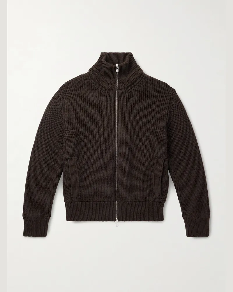Valstar Camionaire Ribbed Wool Zip-Up Sweater Brown