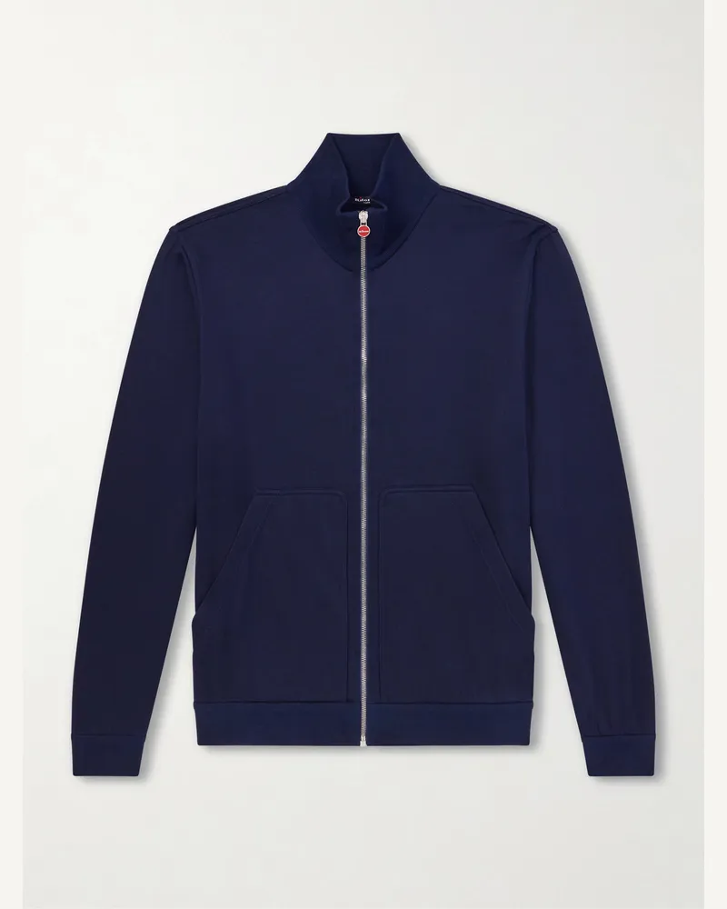 Kiton Cotton and Silk-Blend Zip-Up Sweater Blue