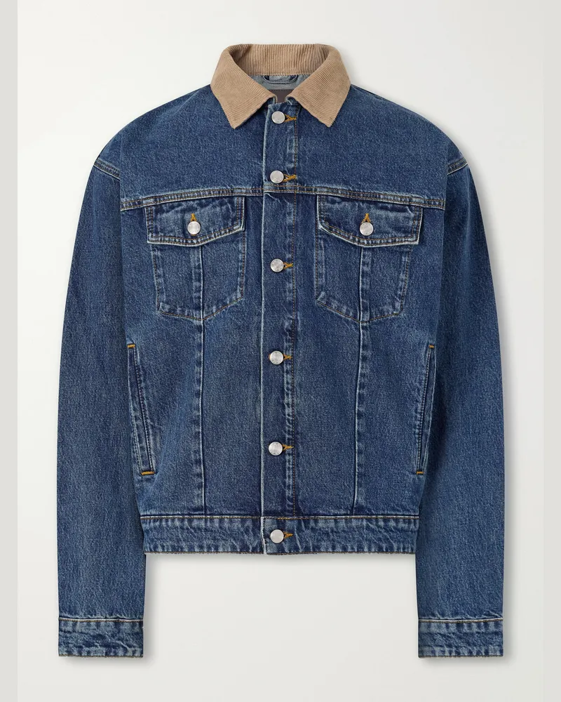 NN 07 Roy 1847 Organic Corduroy-Trimmed Denim Jacket Blue