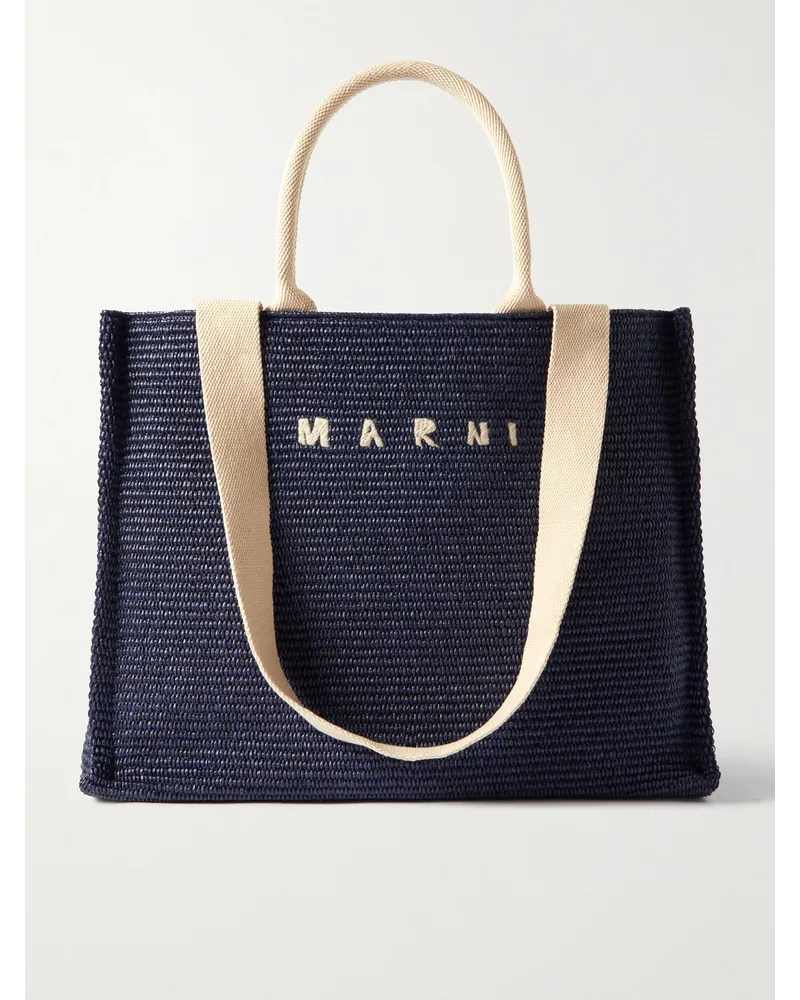 Marni Tote aus geflochtenem Raffiabast mit Logostickerei Blau