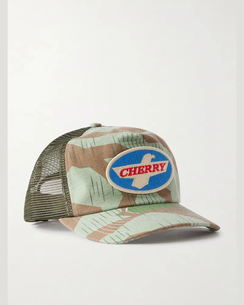Cherry Los Angeles Eagle Logo-Appliquéd Canvas and Mesh Baseball Cap Green