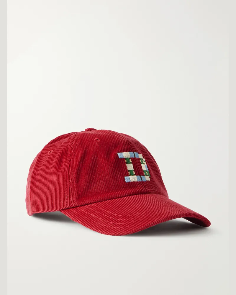Drake's 1977 Logo-Embroidered Cotton-Corduroy Baseball Cap Red