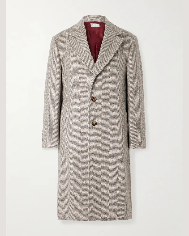Brunello Cucinelli Heringbone Woven Coat Neutrals