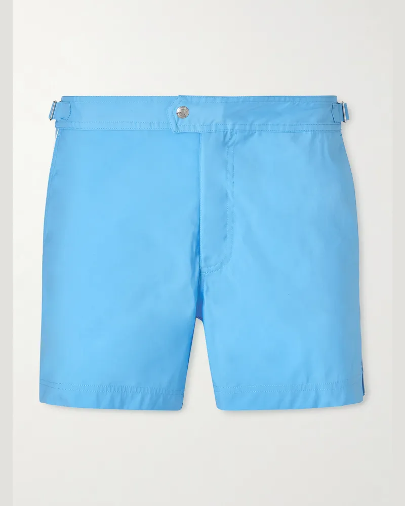 Tom Ford Straight-Leg Mid-Length Piped Swim Shorts Blue