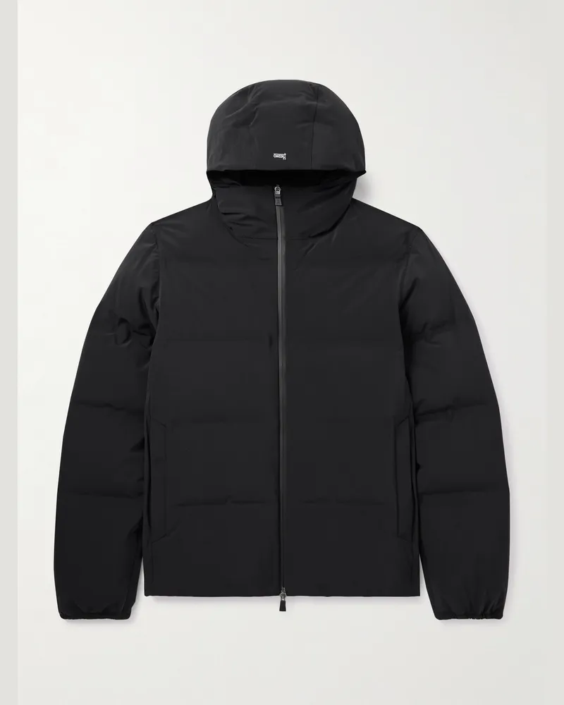 Herno Quilted Stretch-Nylon Hooded Down Jacket Black