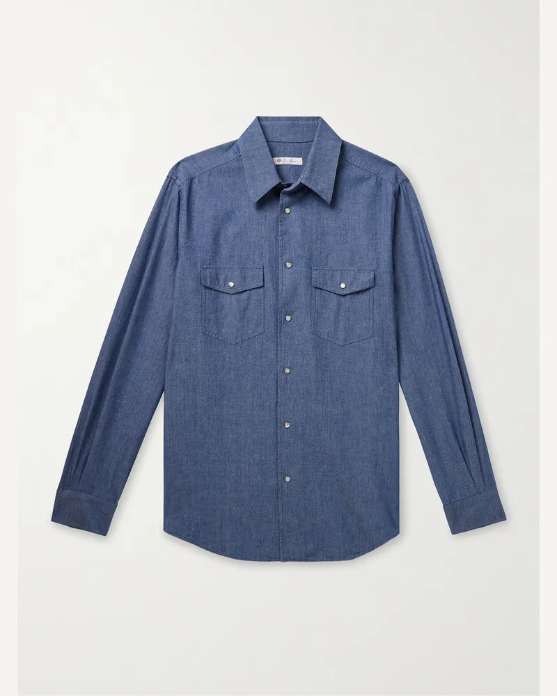 Loro Piana Thomas Hemd aus Baumwoll-Chambray Blau