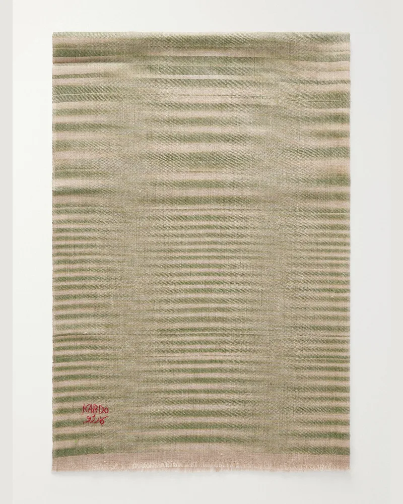 KARDO Embroidered Striped Cashmere Scarf Green