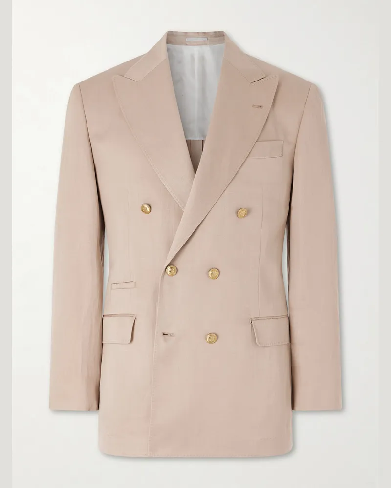 Brunello Cucinelli Double-Breasted Silk and Linen-Blend Twill Blazer Neutrals