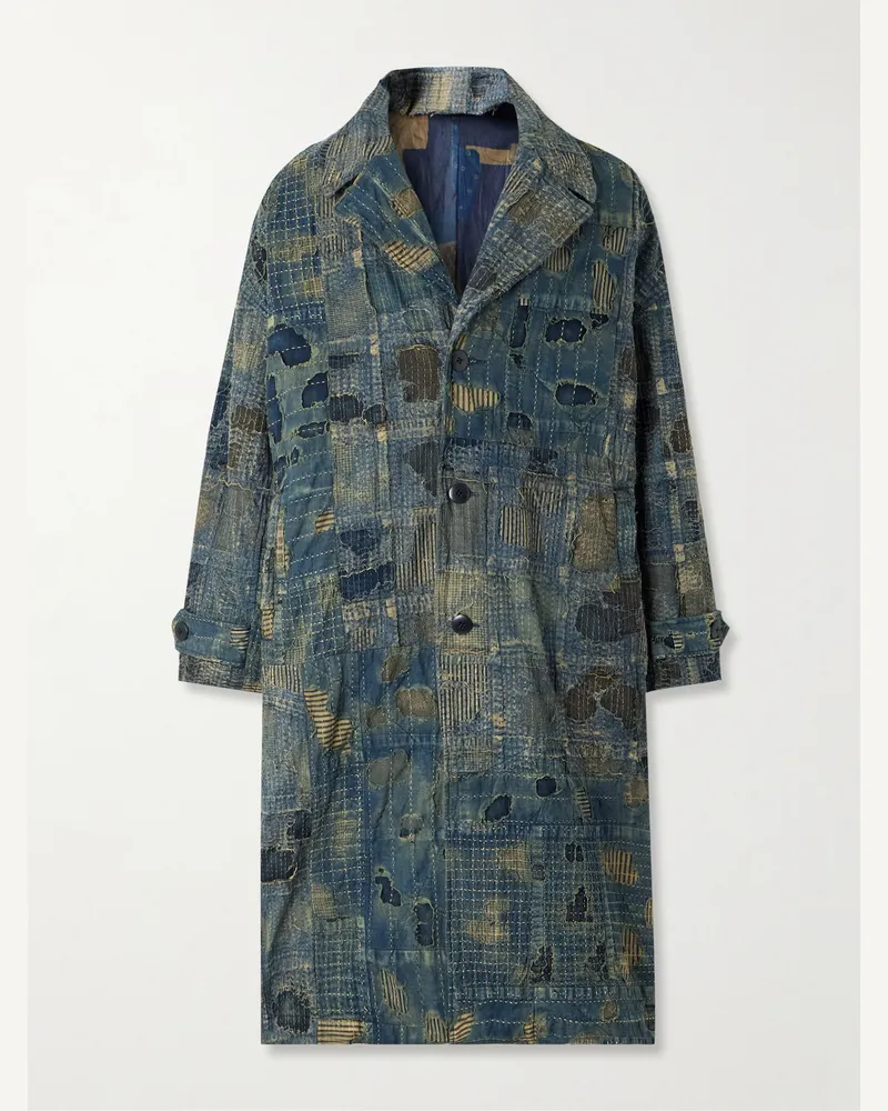 KAPITAL Boro Cavalier Distressed Cotton and Linen-Blend Jacket Blue