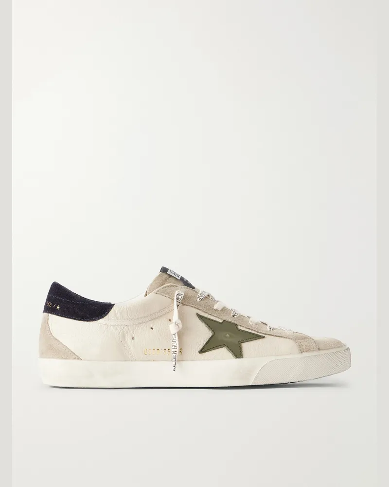 Golden Goose Super-Star Distressed Suede -Trimmed Leather Sneakers Neutrals