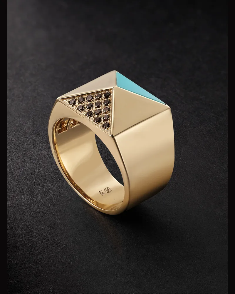 Sydney Evan Pyramidenförmiger Ring aus Gold mit Diamanten und Türkis Gold